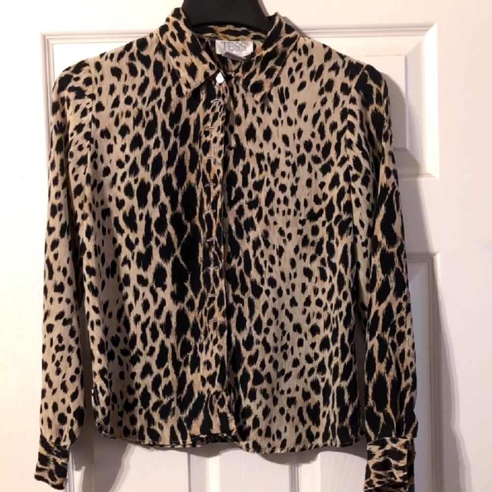 Tess Silk Leopard Print Blouse